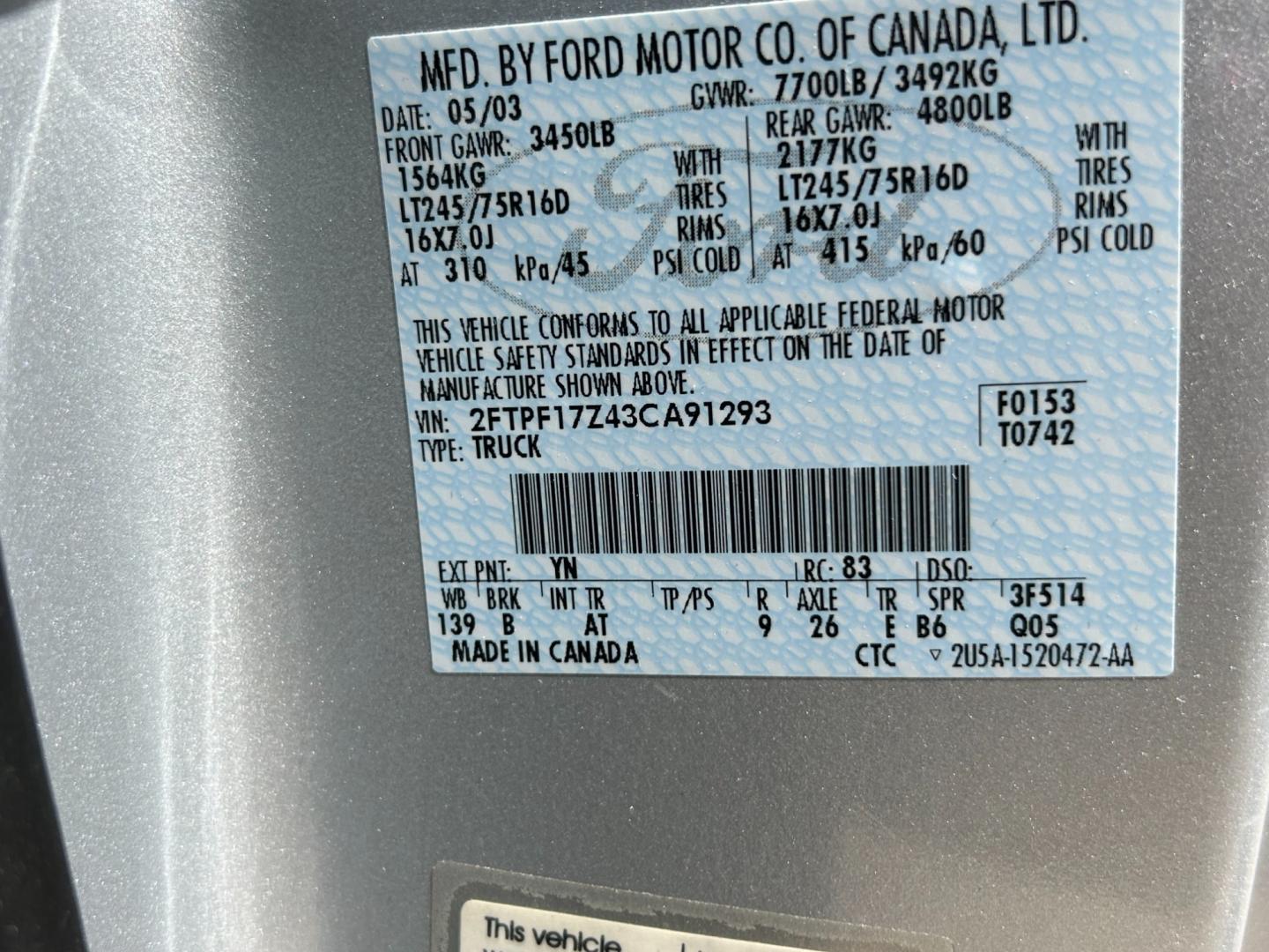 2003 GRAY /Gray Ford F-150 XL Long Bed 2WD (2FTPF17Z43C) with an 5.4L V8 SOHC 16V engine, AUTOMATIC transmission, located at 17760 Hwy 62, Morris, OK, 74445, (918) 733-4887, 35.609104, -95.877060 - 2003 FORD F-150 HAS THE 5.4 TRITON ENGINE AND IS 2WD. THIS TRUCK HAS MANUAL SEATS, MANUAL WINDOWS, MANUAL LOCKS, AMFM STEREO, CASSETTE PLAYER, BEDCOVER, ONLY 48,847 ACTUAL MILES!! CLEAN TITLE AND FREE CARFAX REPORT GOODYEAR 245/75R16 TIRES ***DOES HAVE SOME RUST AND PAINT DAMAGE AS SHOWN IN THE PI - Photo#19